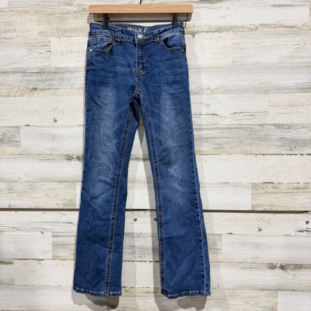 Rockin G Jeans Girls 12 Blue Bootcut Stretch Western Cowgirl EUC